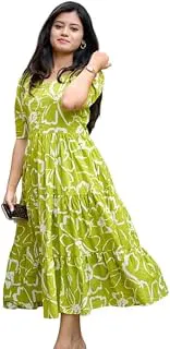 Women's Pure Cotton Maxi Midi Dress Western Dress for Women Elegant Floral Printed Long Dresses | Soft & Breathable Fabric | Casual Trending Dress for Women