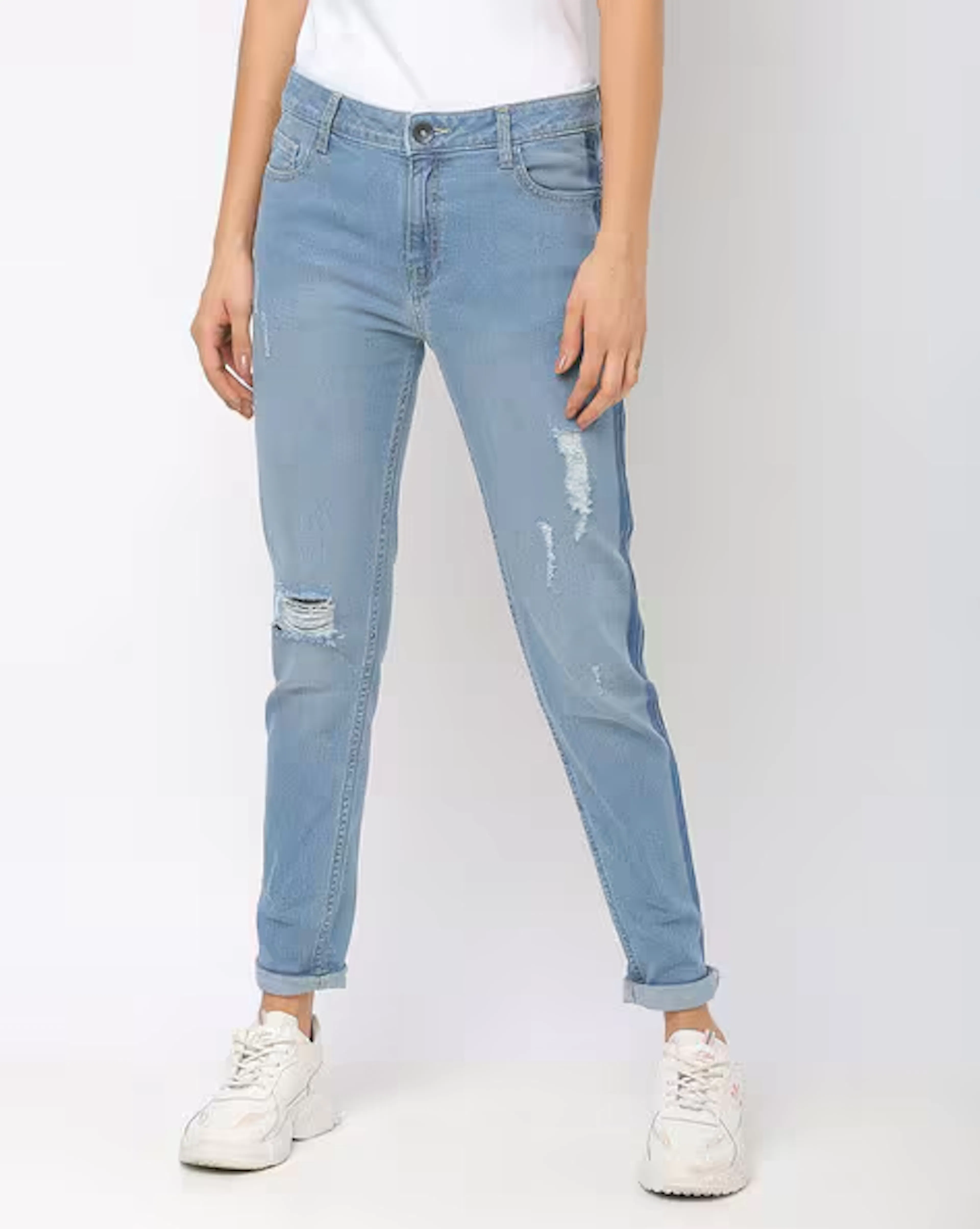 Distressed Skinny Jeans with Contrast Panels