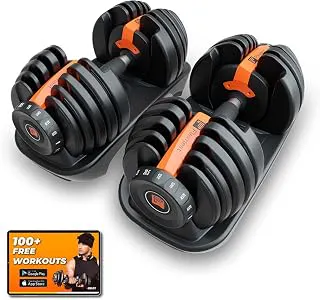 FlexnestAdjustable Iron Dumbbells Set, Designed-in-Germany, Easy Weight Adjustment (2.5Kg-24Kg), Home Workout, Gym Exercise Set For Men & Women, 24Kg, Set of 2 (Black)