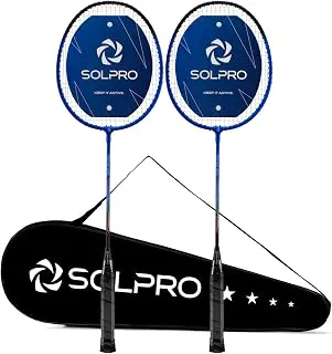 SOLPRO VORTEK 3000 Badminton Racket Set (2 Pcs in 1) for Beginners & Intermediate, Adult & Kids Shuttle Bat with Full Cover Bag, Lightweight Racket with Durable Frame for Practice & Match (Blue/Black)