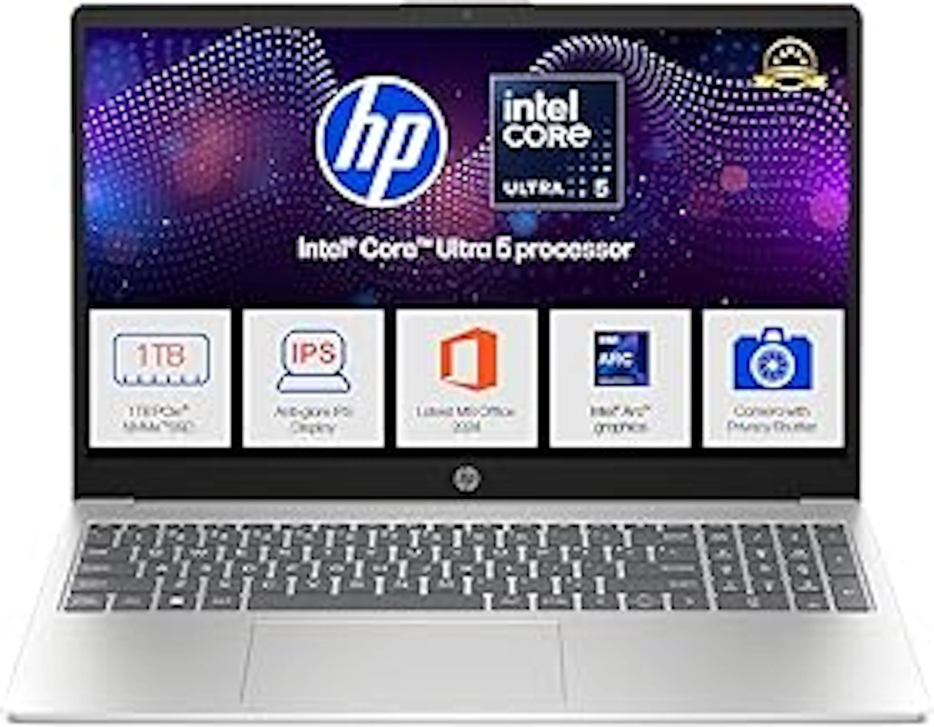HP 15, Intel Core Ultra 5 125H (16GB DDR5, 1TB SSD) FHD, IPS, 15.6''/39.6cm, Win11, M365 Basic(1yr)*Office24, Silver, 1.65kg, fd1354TU, Intel Arc Graphics, FHD Camera w/Shutter, AI Powered Laptop