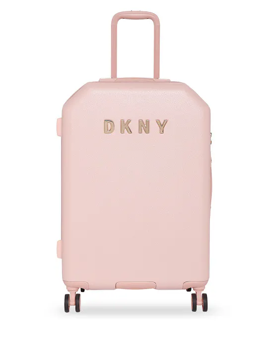 DKNY Unisex Pink Textured Allore Hard-Sided Large Trolley Suitcase