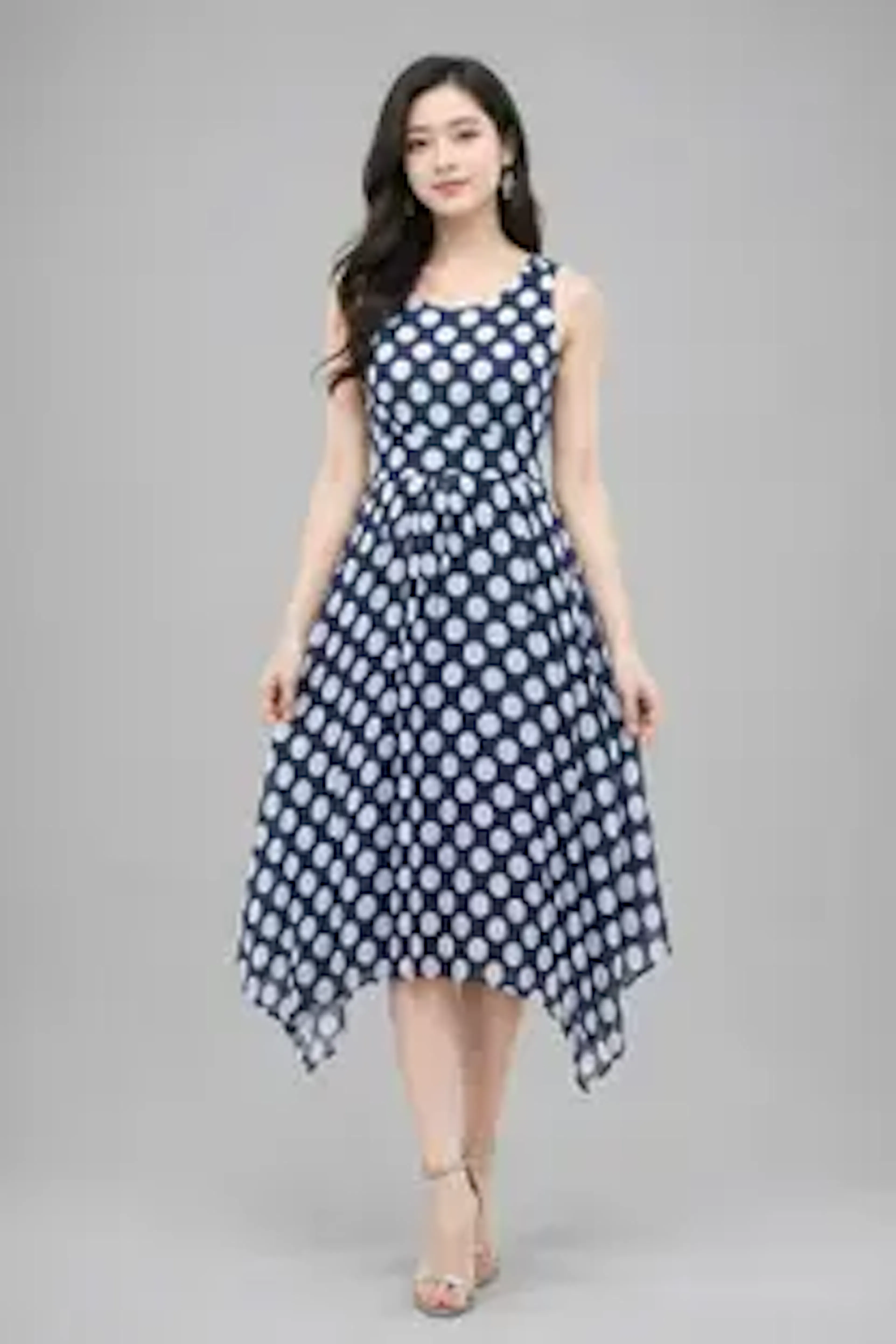 Harsii Collection Women Fit and Flare Blue, White Knee Length Dress