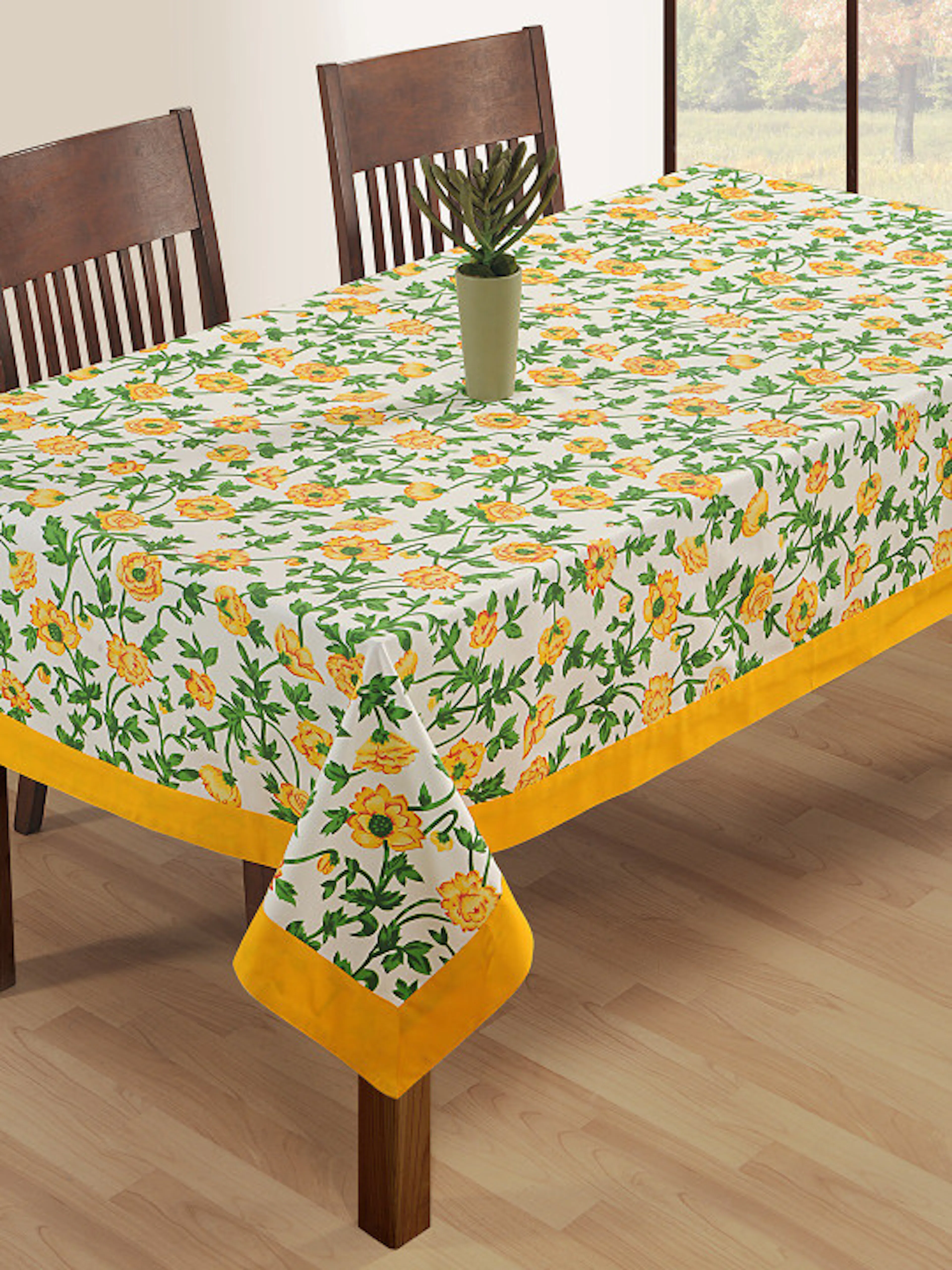 SWAYAM Off-White Floral Print Rectangular 60\ x 90\ Cotton Table Cover