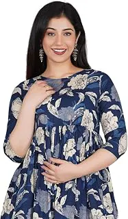 GenericWomen's Maternity Feeding Dresses for Women, Easy Breastfeeding Dress, Cotton Blend Anarkali Dress with Nursing Zip for Pre & Post Pregnancy