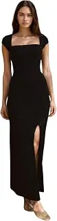 IUGAWhite Floral Print Bodycon Maxi Dress with Square Neck and Front Slit