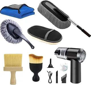 7 PCS Car Cleanig Kit with 3-in-1 Mini Vacuum Cleaner, Microfiber Cloth,Big Duster,Car Cleaning Anti-Fog Spray,Wheel Brush,AC Vent Brush&Interior Cleaning for velar,Truck
