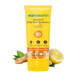 Mamaearth Sunscreen - SPF 50 PA++++ Vitamin C Daily Glow Sunscreen, Tan Protection, No White Cast with Turmeric