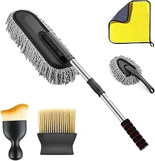 ORJILO 5 PCS Microfiber Car Duster Kit Interior & Exterior Car Cleaning Detailing Tool Scratch & Lint Free, Pollen Removing Extendable Long Handle Duster for Car & Motorcycle car (Duster Kit)