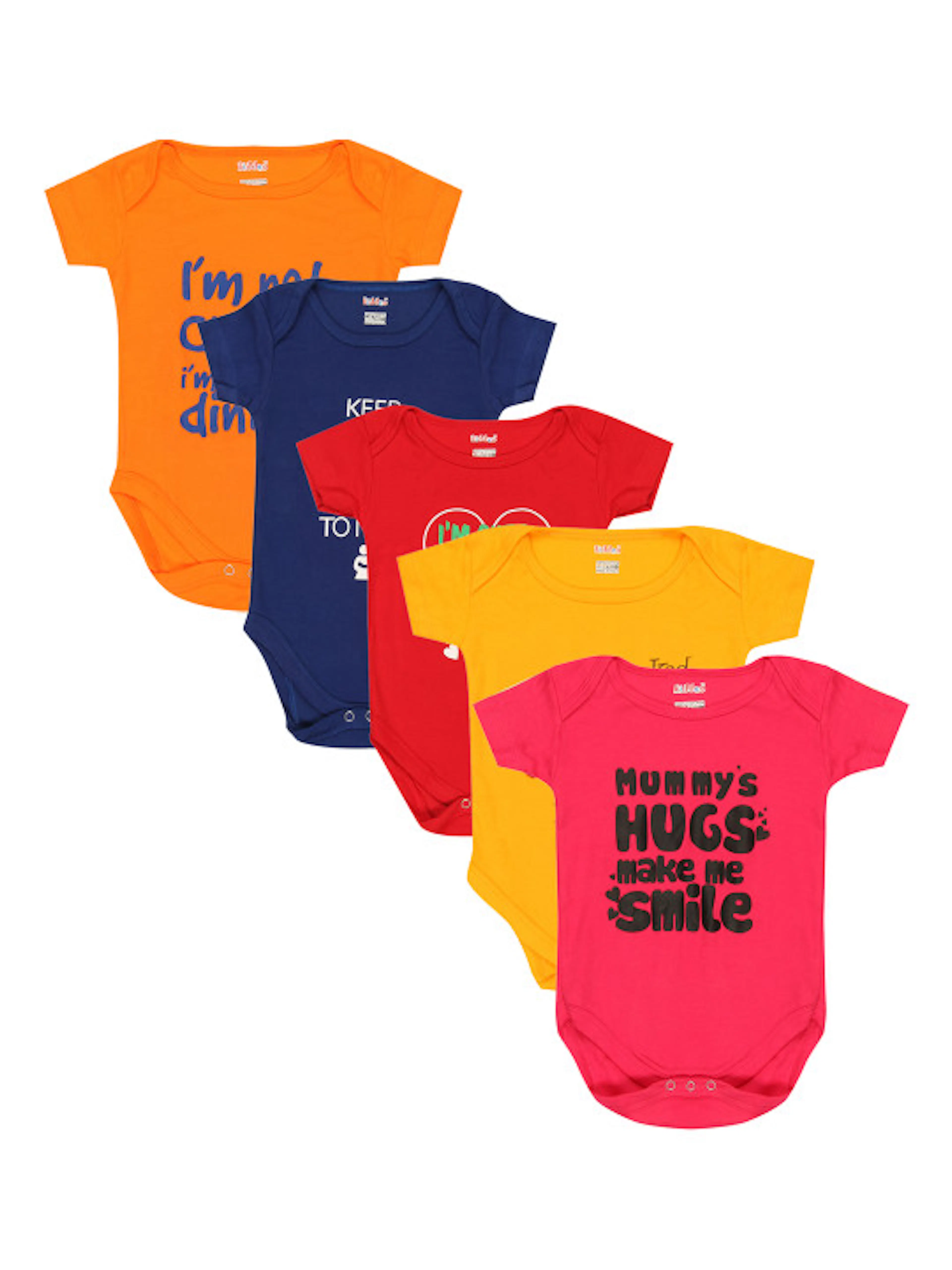 Kiddeo Infants Pack of 5 Printed Pure Cotton Bodysuits