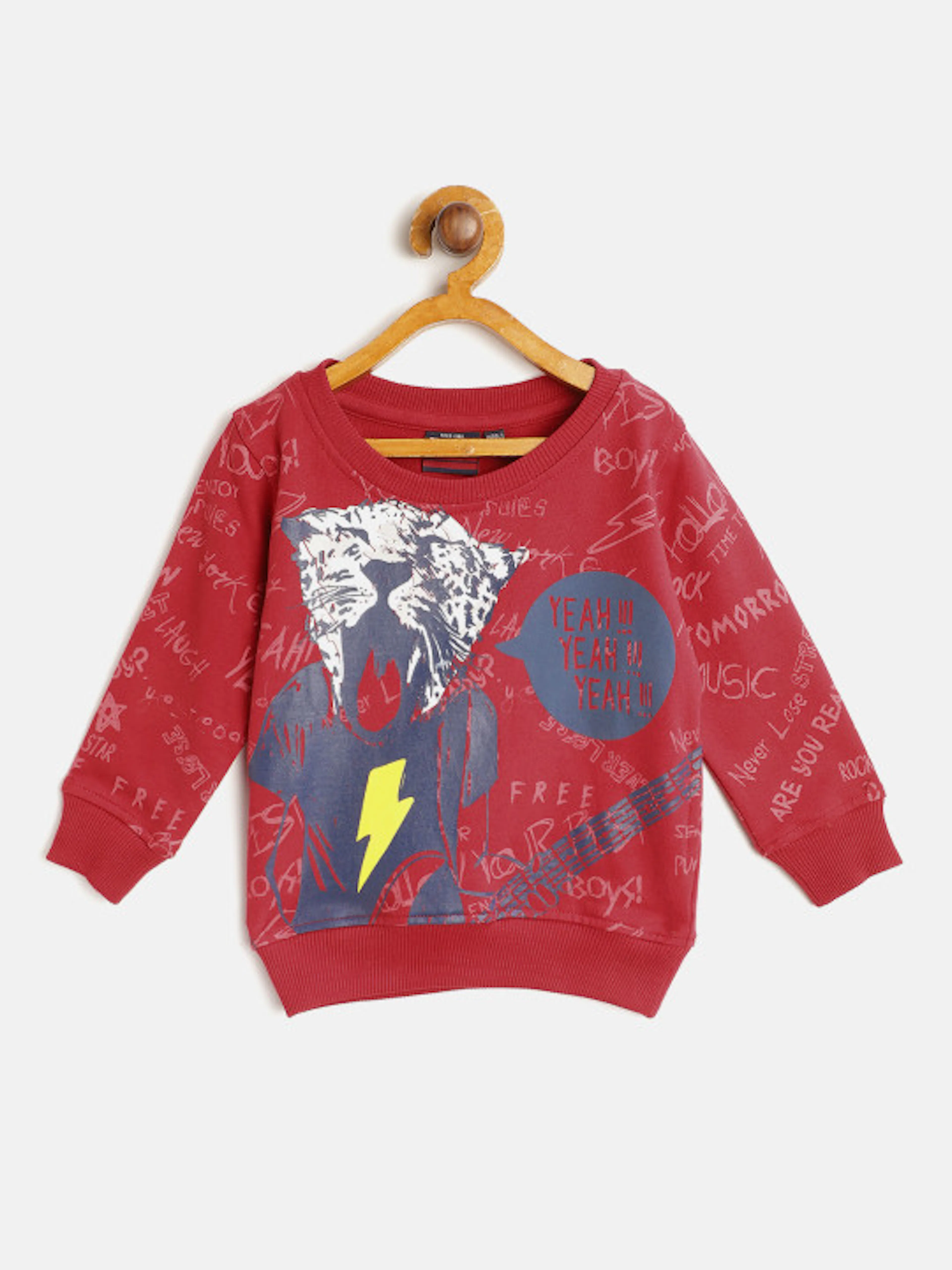 Gini and Jony Boys Maroon & Navy Typography & Graphic Print Sweatshirt