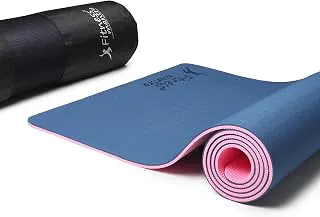 Fitness Mantra® TPE Dual Color Anti-Slip Yoga Mat with Cover Bag for Gym Workout and Yoga Exercise for Men & Women Fitness| 1 Piece| 6mm| 24"x72"| Dual Color| Premium| Navy + Pink|