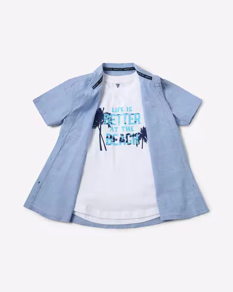 Graphic Print Twofer Shirt with Patch Pocket