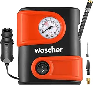Woscher AirLite Tyre Inflator for Car and Bike, Air Pump for Car Tyre, 110 PSI Car Tyre Inflator Pump, Portable 12V DC Kit with Analog Gauge, LED Light & 1+1 Year Warranty