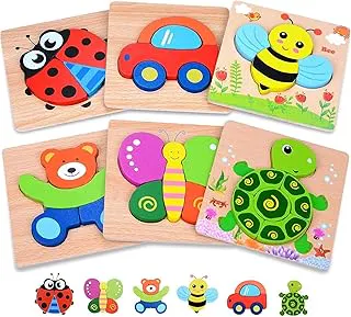 Kidology Wooden Jigsaw Puzzle Set – 6-Pack Animal Shape Montessori Toy for Kids, Fine Motor Skill Development, Early Learning Pre-School Educational Game, Birthday Gift for Boys & Girls