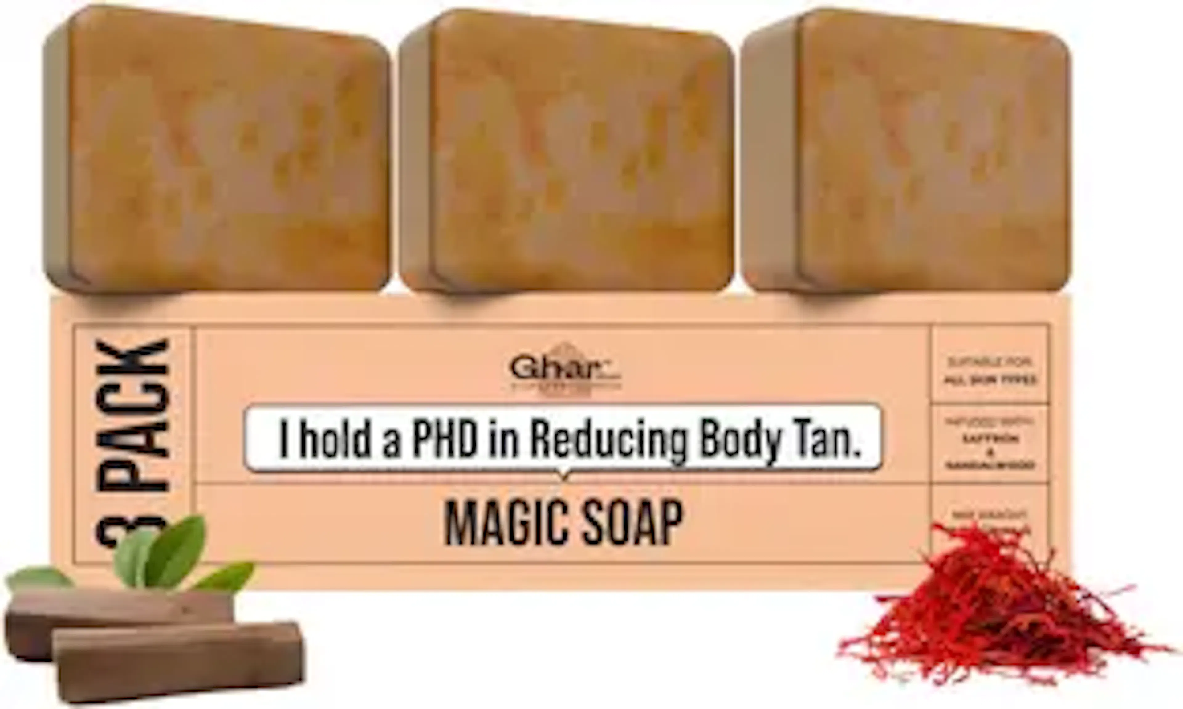 Ghar Soaps Wood And Saffron Soap For Glowing & Refreshing Skin (pack of 3)