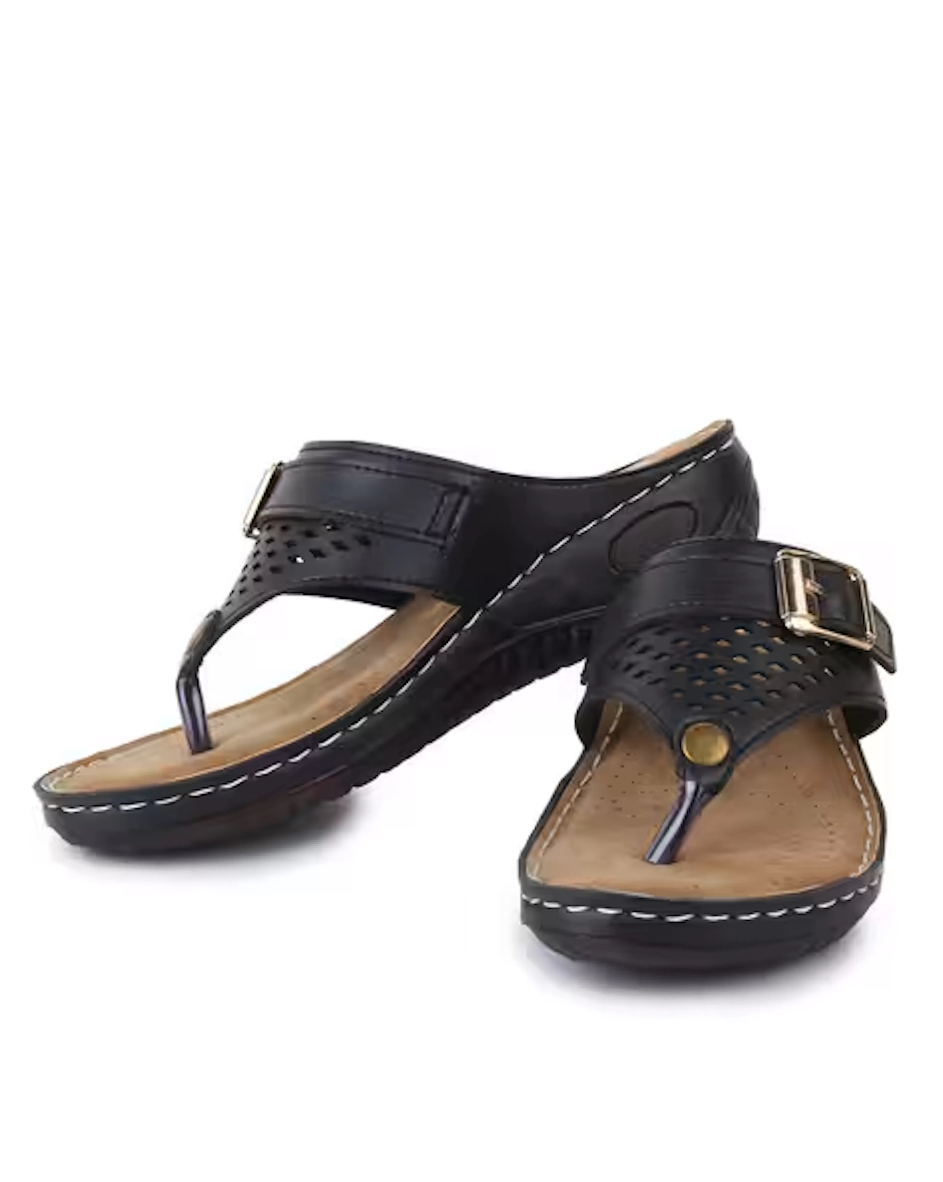 Laser-Cut Thong-Strap Sandals