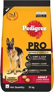Pedigree PRO Adult Large Breed, 10 kg Dry Dog Food, Vet Trusted Brand, Expert Nutrition, Quality Protein, 33% More Nutrients (18 Months Onwards)