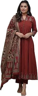 GoSriKiWomen's Rayon Viscose Anarkali Printed Kurta Pant with Dupatta | Anarkali Kurta Set for Women | Flared Kurti Pant Set | Ethnic Printed Suit for Women