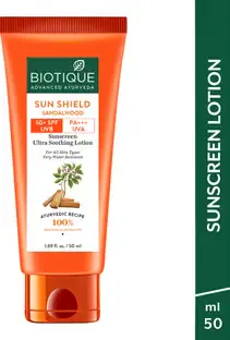 BIOTIQUE Sunscreen - SPF 50 PA+++ Sun Shield Sandalwood 50+SPF UVB Sunscreen Protective Lotion|All Skin Types