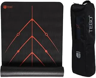 TEGO Stance Yoga Mat with GuideAlign for Posture Alignment (Black Orange with Bag) | Reversible Design with Dual Texture Grip | 5mm Thick | Antimicrobial, Non-Slip, Sweat-Resistant | 6ft x 2ft | Yoga & Fitness Mat | Shoe-friendly