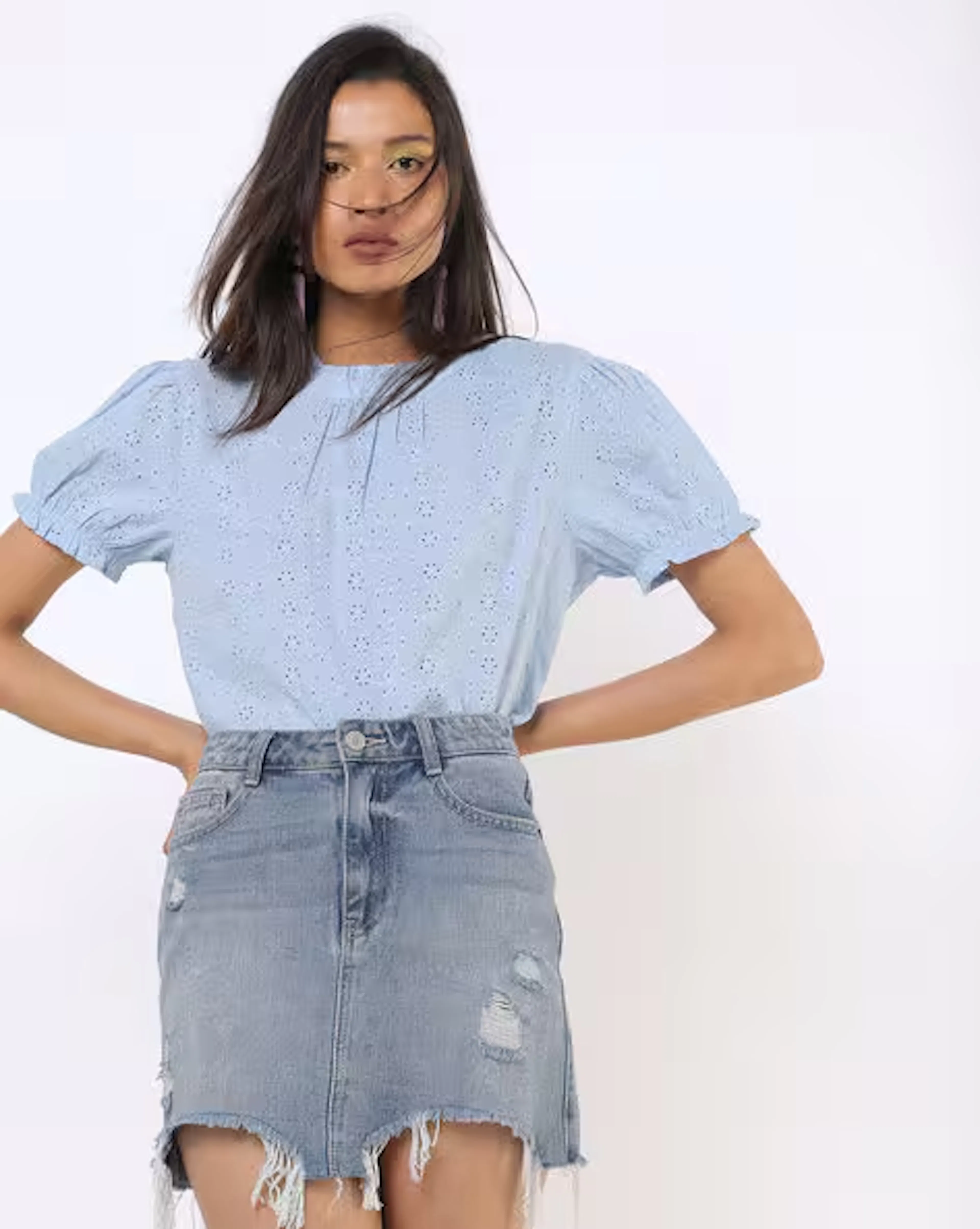 Schiffli-Embroidered High-Neck Top