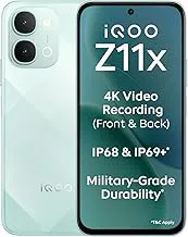 iQOOZ11x 5G (Prismatic Green, 6GB RAM, 128 GB Storage) | Dimensity 7400-Turbo Processor | 7200 mAh Battery | 4K Video Recording Front & Back | IP68 & IP69+ | Powered by OriginOS 6