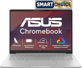 ASUSChromebook CM1405 (2026), Smartchoice, MediaTek Kompanio 540 Processor, 4GB RAM, 64GB SSD, FHD, 14"(35.5 cm), 60Hz, Chrome OS, Pure Grey, 1.37 Kg, CM1405CM4A-S60034, Thin & Light Laptop
