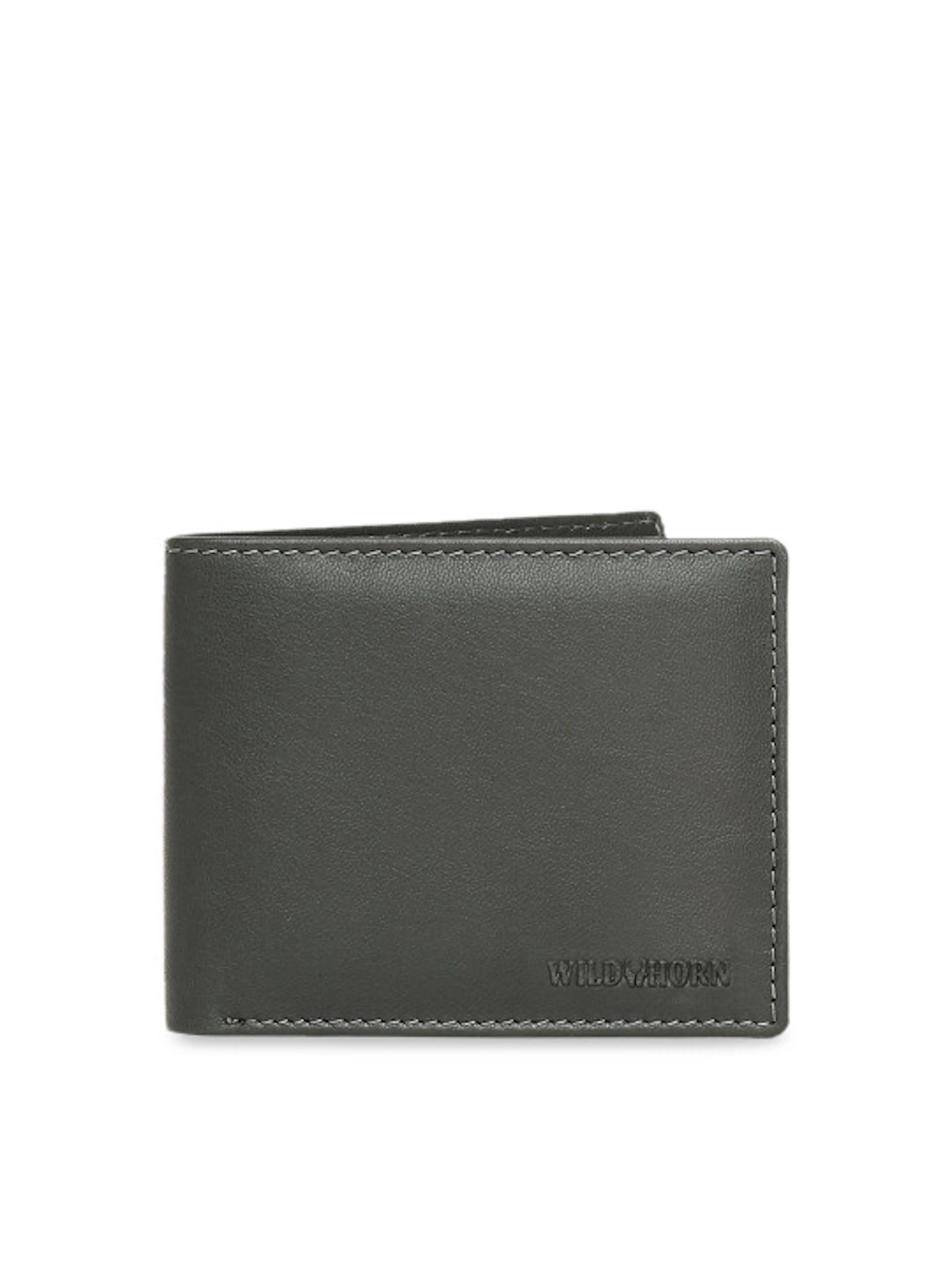 WildHorn Men Green Solid RFID Protected Genuine Leather Two Fold Wallet
