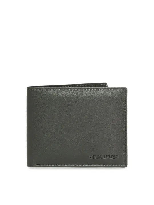 WildHorn Men Green Solid RFID Protected Genuine Leather Two Fold Wallet
