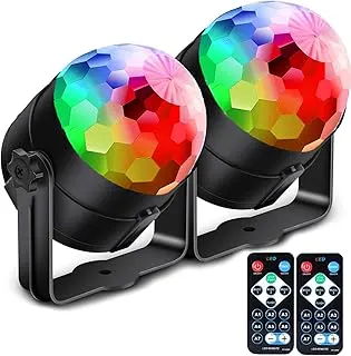 Set of 2, Remote Control Portable Sound Controlled Party Lights for Outdoor Indoor USB Plug DJ Lights RBG Disco Ball Strobe Lamp Stage Par Light for Car Room Dance Party