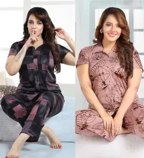 SIDWA Women Printed Multicolor Night Suit Set