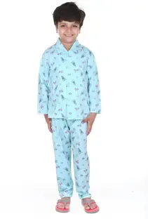 MMShopy Boys & Girls Printed Blue Shirt & Pyjama set