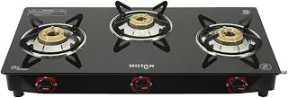 MILTON Premium 3 Burner Black Manual Ignition Glass Top Gas Stove, (ISI Certified)