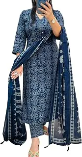 RangnaviWomen's Pure Cotton Printed Straight Kurta with Pants and Dupatta Set | Ethnic Set | Suit Set | Kurta Set