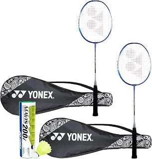 YONEX ZR 100 Light Badminton Combo (Set of 2 ZR 100 Aluminum Light Badminton Racquet with Full Cover Blue + Mavis 200I Shuttlecock Pack of 6)