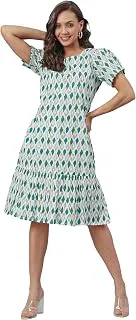 JanasyaWomen's Cotton Printed A-line Western Dress