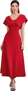 ShasmiWomen’s & Girl's Solid A-Line Maxi Dress | V-Neck Pleated Bodice | Cap Batwing Sleeves | Fit & Flare Evening Gown (Dress 274)