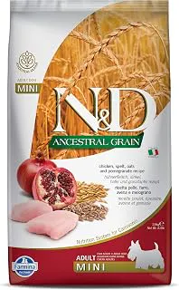 N&D FARMINA PET FOODS Ancestral Grain Dry Dog Food, Adult Mini Breed, 2.5- Kg, Chicken and Pomegranate (Pack of 1)
