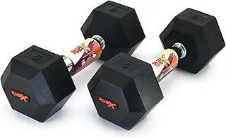 RUBXRubber Coated Professional Exercise Hex Dumbbells (Pack Of 2) 5 Kg X 2Pc (Total = 10 Kg), Silver