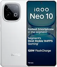 iQOONeo 10 (Alpine White, 8GB RAM, 256GB Storage) | Segment's Fastest Processor* with Snapdragon 8s Gen 4 & Supercomputing chip Q1 | 120W FlashCharge | Segment's Brightest AMOLED Display*
