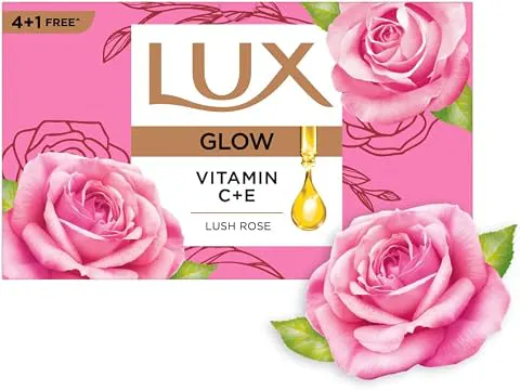 Lux Radiant Glow Bathing Soap infused with Vitamin C & E |For Superior Glow|Buy 4 Get 1 Free|150g softening