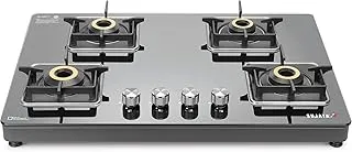 Sujata Premium Gas Stove 4 Burners Glass Top | 9 Years Warranty | Gas Stove with Jumbo Brass Burners | SABAF Technology | ISI Certified | LPG & PNG Compatible | 360° Rotating Brass Nozzle (Black)
