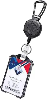 HASTHIP® Retractable Keychain with ID Card Holder Badge Holder, Heavy Duty Carabiner Keychain with 31.5" Retractable Metal Reel Multitool Carabiner Anti-Lost Key Chain Holder