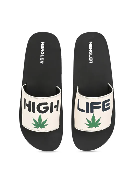 MENGLER Men Off-White Printed Sliders