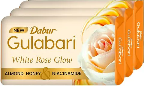 Gulabari White Rose Soap - 450g (150g x 3) | Moisturizing Bathing Soap for Soft, Glowing Skin for Skin & Body | Goodness of Almond Milk, Honey & Niacinamide