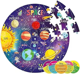 Webby Outer Solar System Floor Puzzle 60 Pieces Space Educational Jigsaw Puzzle with 4 Double Sided Flashcards for Kids (Multicolour)