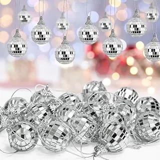 Mini Disco Ball Set of 12 (3cm) - Reflective Mirror Hanging Ball for Home Decoration, DJ Light Setup & Room Decor - Silver Glass Mirrorball Ornaments for Birthday & Christmas Tree