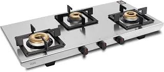 Glen Ultra Tuff Stainless Steel LPG Gas Stove 3 Burner | 1 Jumbo Forged Brass Burner | Manual Ignition | 360° Revolving Nozzle | Warranty 2 Years Standard, 5 Years Burner | 1053UTSS73