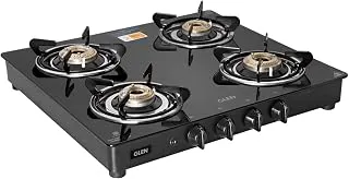 Glen 4 Burner Toughened Glass Top LPG Gas Stove 55 cm | Auto Ignition | Brass Burners | 360 Revolving Inlet Nozzle | Black | ISI Certified | 2 Years Warranty | 1043GTBBBLAI